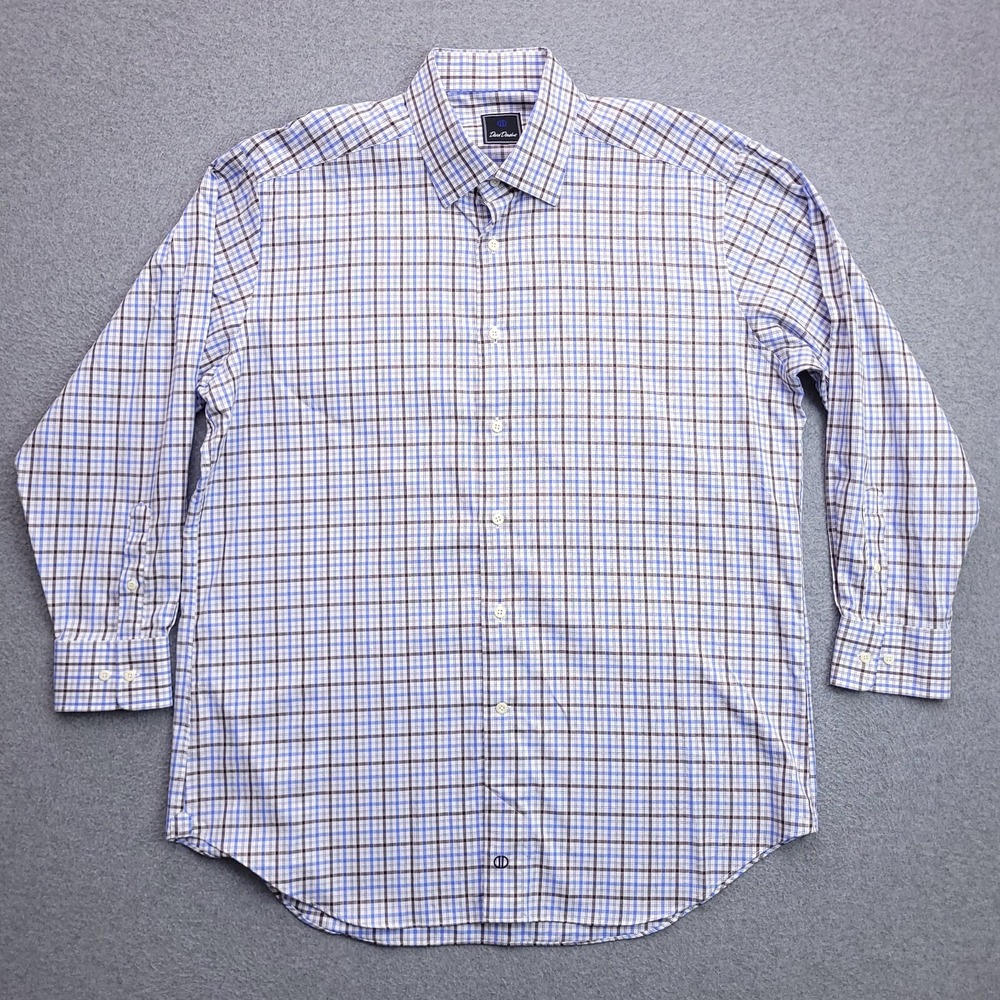 David Donahue Dress Shirt Mens 17 32/33 Regular Fit White Check